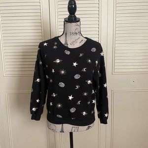 Rebellious one black celestial galaxy planet star print long sleeve top